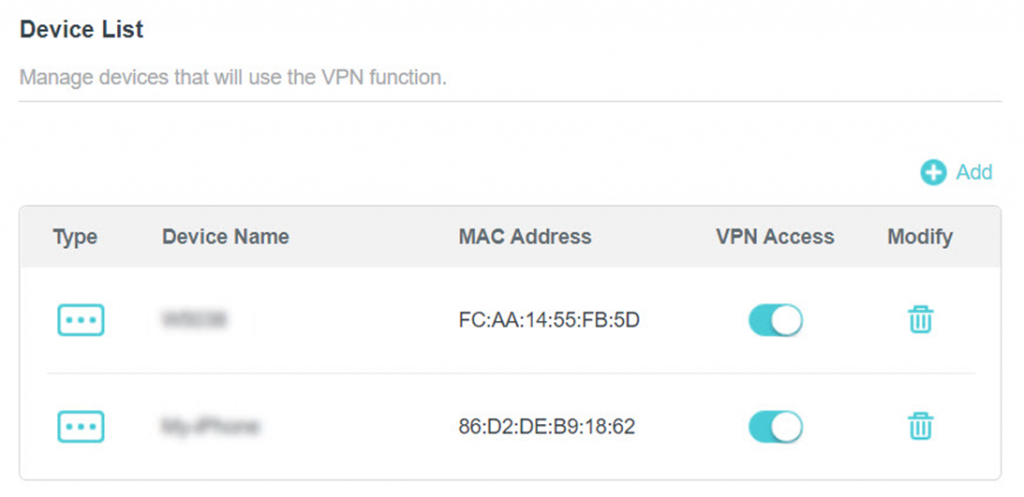 Configuración de dispositivos para VPN